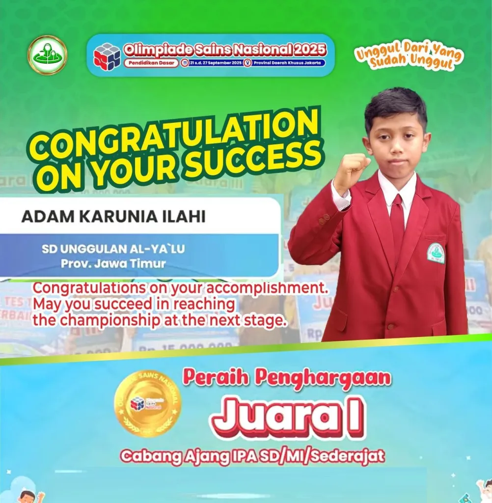 Siswa SD Unggulan AL -YA’LU Raih Medali Emas di Olimpiade Sains Nasional 2025
