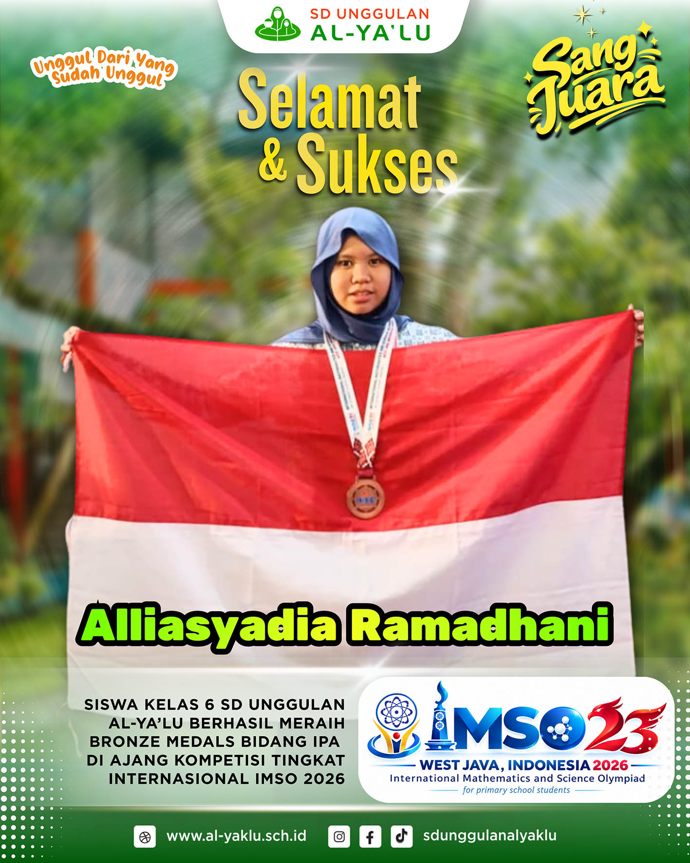 Prestasi Internasional, Murid SD Unggulan AL-YA'LU Raih Medali IMSO 2026